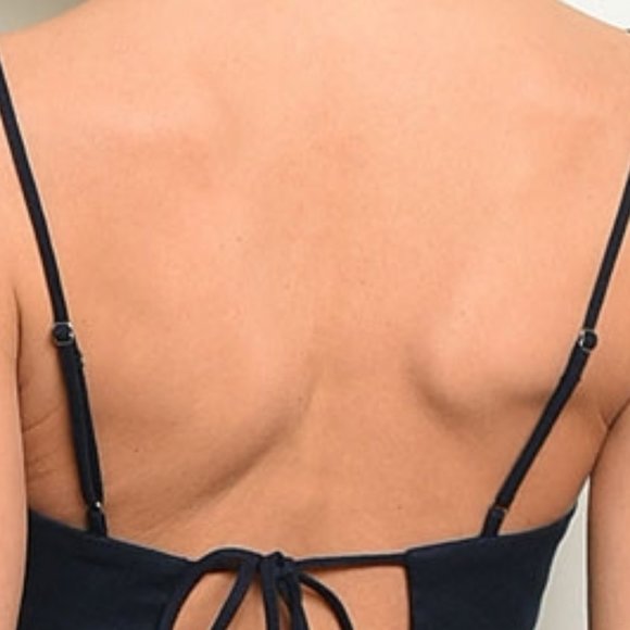 Linen Cotton Cut Out Tie Back Sheath Dress Navy - Picture 6 of 10